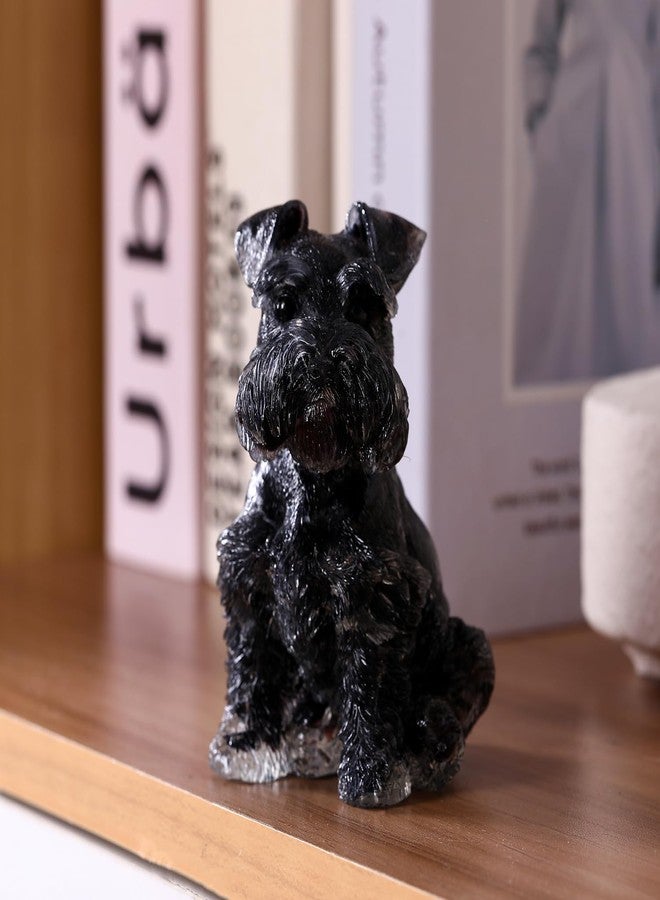 Reyife 4" Black Obsidian Dog Figurines, Handmade Crystal Schnauzer Statue, Pet Memorial Gifts, Home Decor Accents - Image 3